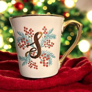 Monogram Letter S Mug 10 Strawberry Street Xmas Gold Filigree Cottagecore